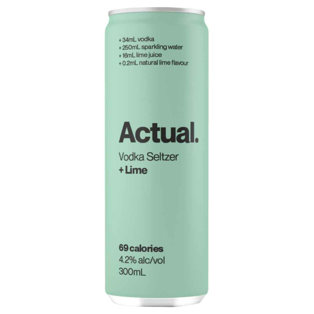 Actual Vodka Seltzer & Lime Cans 300mL