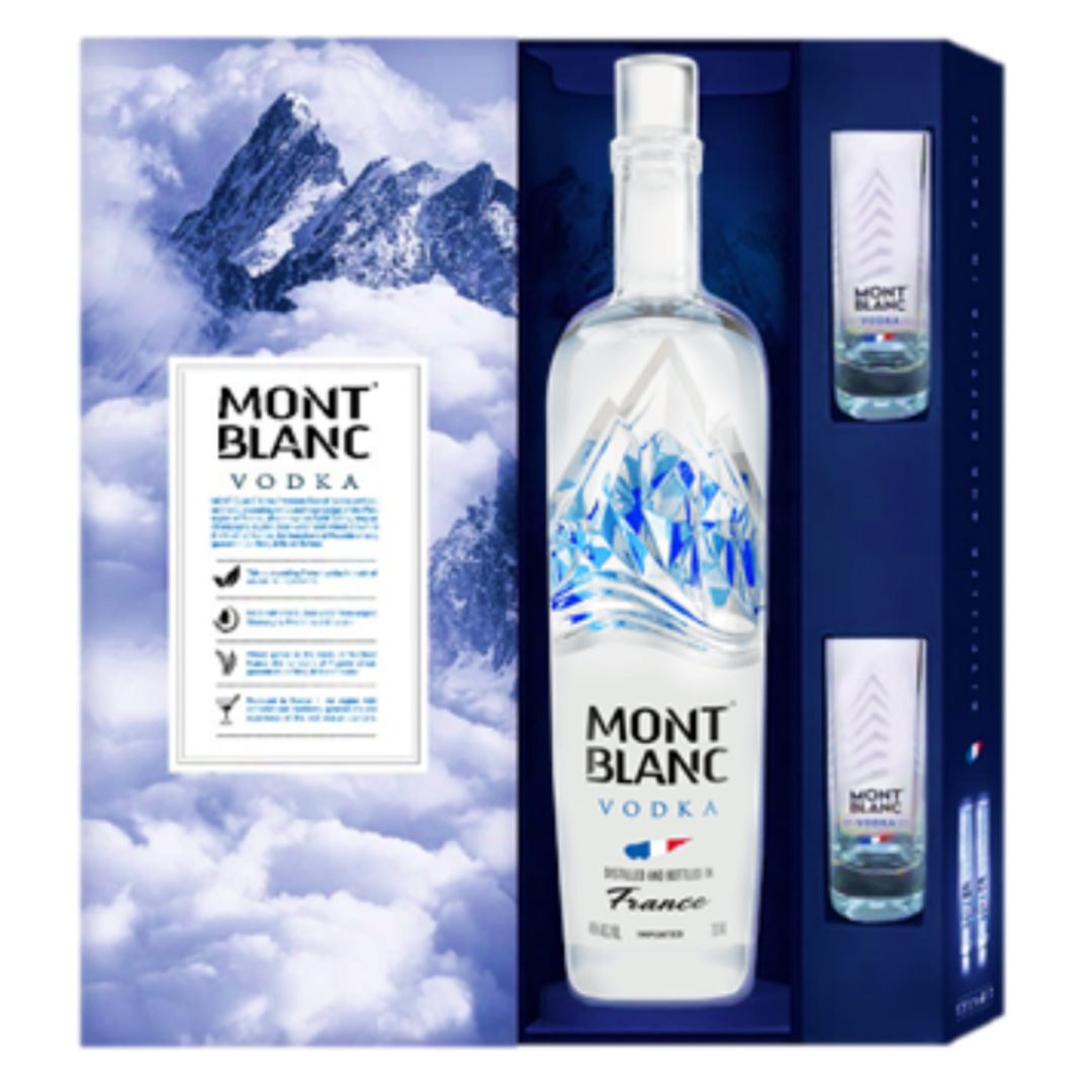 Mont Blanc Premium French Vodka & 2 Glasses Gift Pack 700ml