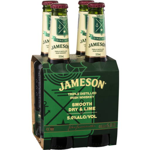 Jameson Irish Whiskey & Smooth Dry & Lime 5% 333ml - Pack of 24