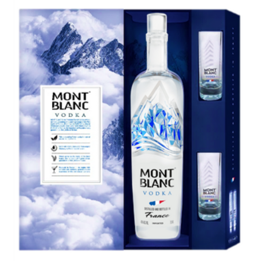 Mont Blanc Premium French Vodka & 2 Glasses Gift Pack 700ml