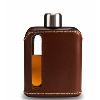 Ragproper Dark Brown Leather Glass Whisky Flask (100ml)