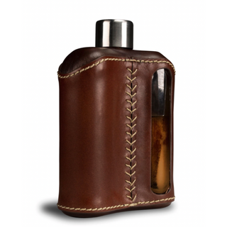 Ragproper Dark Brown Leather Glass Whisky Flask (240ml)