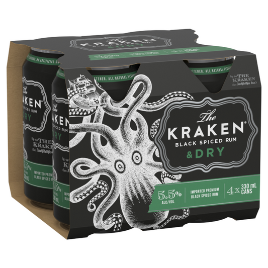 The Kraken Black Spiced Rum & Dry Cans 330ml - 24 Pack